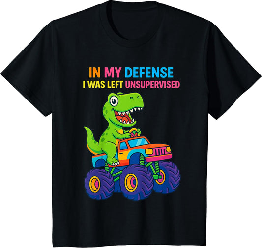 Kids Dinosaur Driving Monster Truck Funny Quote T-Shirt