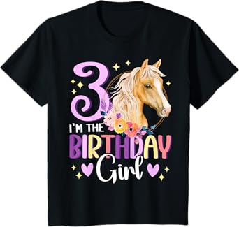 3rd Birthday Horse Girl Third birthday girl 3 years old T-Shirt