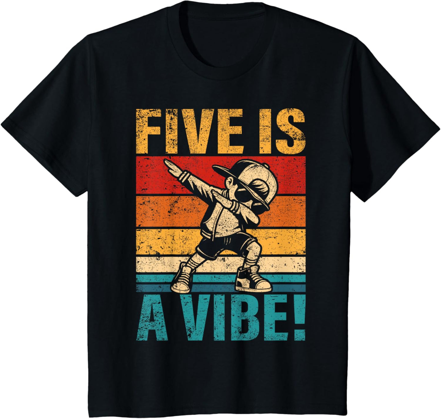 Kids 5 Year Old Birthday Dabbing Boy Five Is A Vibe 5th Bday T-Shirt