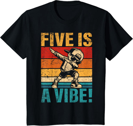 Kids 5 Year Old Birthday Dabbing Boy Five Is A Vibe 5th Bday T-Shirt