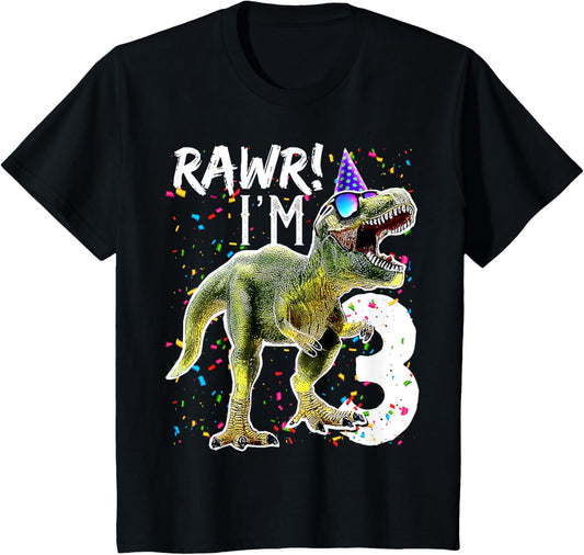 Rawr I'm 3 3rd Birthday T Rex Dinosaur Party Gift for Boys T-Shirt