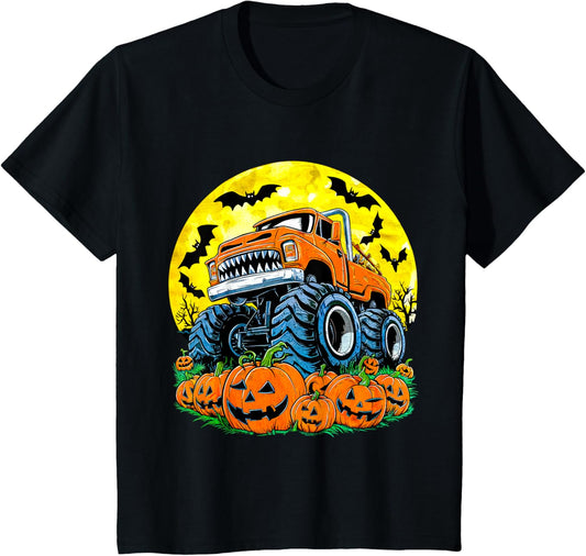 Kids Monster Truck Halloween Jack O Lantern Moon Pumpkin Toddler T-Shirt