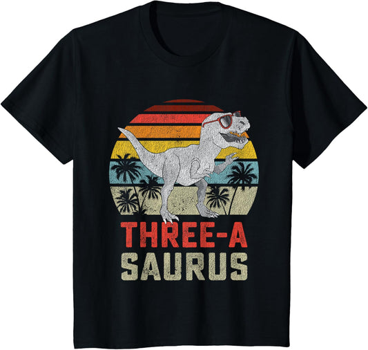 Three a Saurus Birthday T Rex 3 Year Old Dino 3rd Dinosaur T-Shirt