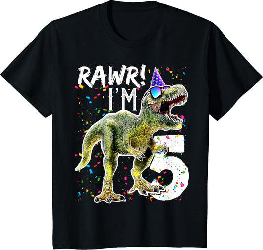Rawr I'm 5 5th Birthday Party T Rex Dinosaur Gift for Boys T-Shirt
