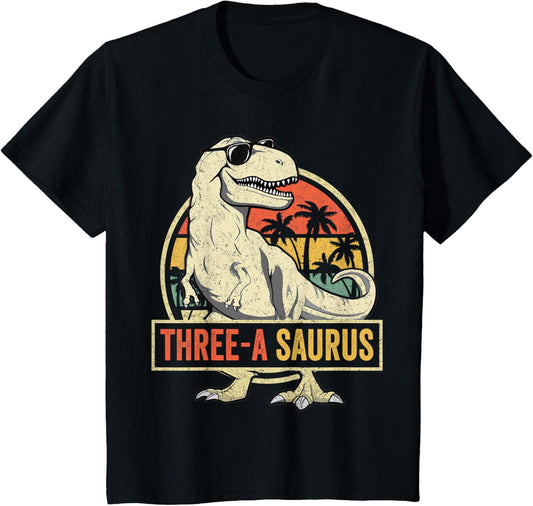 Three a Saurus Birthday T Rex 3 Year Old Dino 3rd Dinosaur T-Shirt