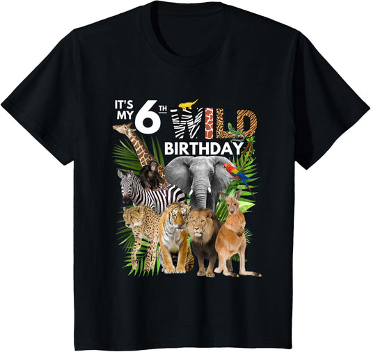 Kids It's My 6th Wild Birthday Safari Animals Zoo Birthday T-Shirt