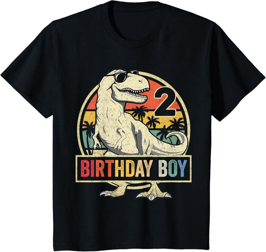 Kids 2 Year Old Shirt 2nd Birthday Boy T Rex Dinosaur T-Shirt