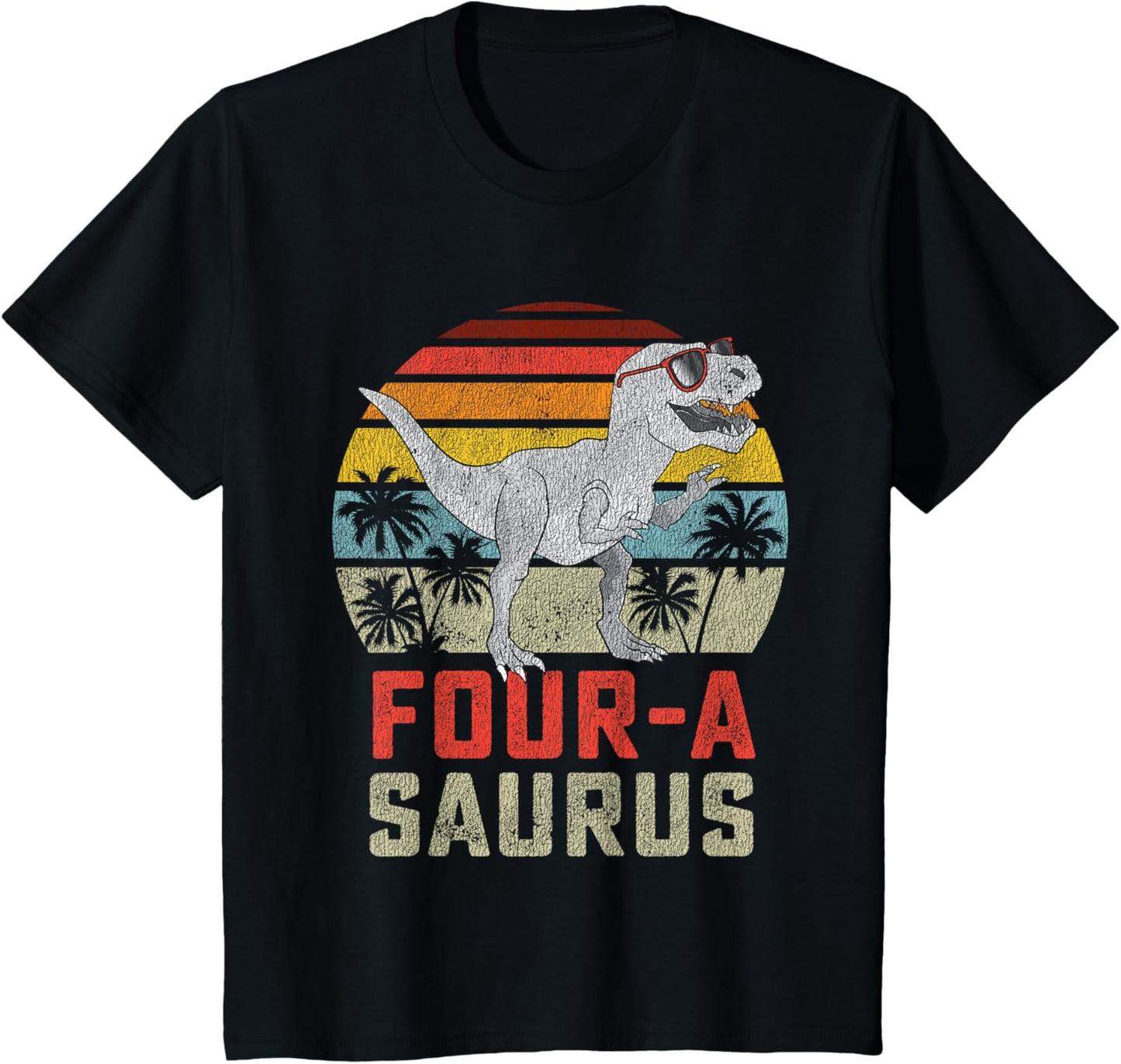 Four a Saurus Birthday T Rex 4 Year Old Dino 4th Dinosaur T-Shirt
