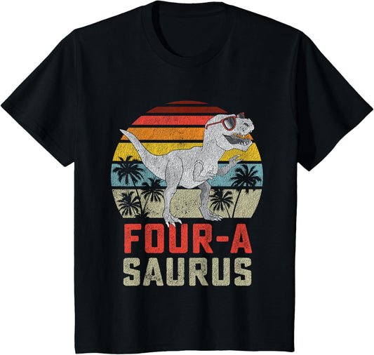 Four a Saurus Birthday T Rex 4 Year Old Dino 4th Dinosaur T-Shirt