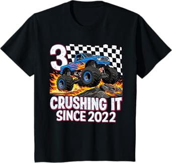 Kids 3rd Birthday Monster Truck 3 year Old Boys Party Born 2022 T-Shirt