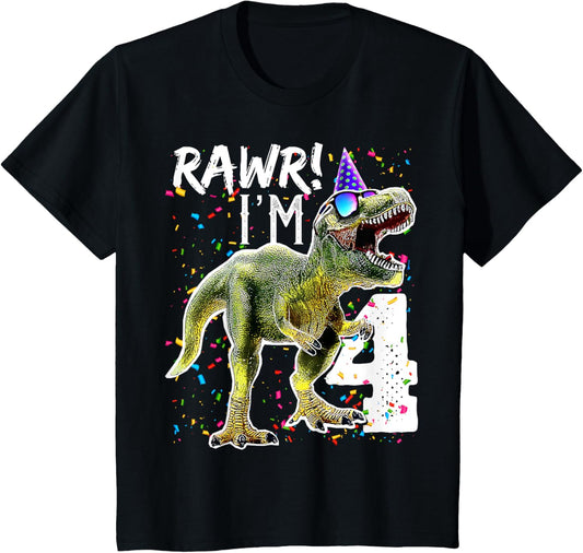 Kids Rawr I'm 4 4th Birthday T Rex Dinosaur Party Gift for Boys T-Shirt