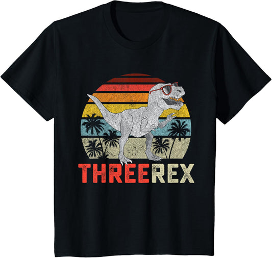 Three Rex Birthday 3 Year Old Dinosaur 3rd T Trex Boy Girl T-Shirt