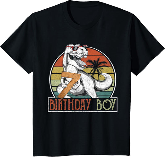 Kids Dinosaur 7th Birthday Boy Shirt, Kids 7 Year Old T Rex T-Shirt