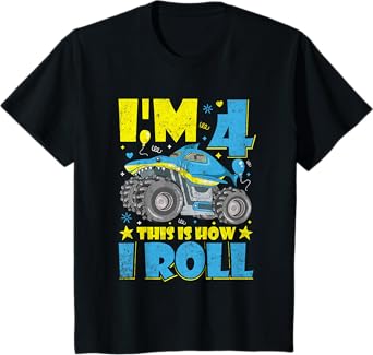 Monster Truck Shark 4th Birthday Boys and Girls Novelty T-Shirt