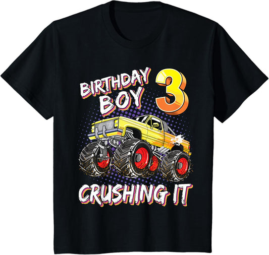 Kids 3 Year Old Birthday Boy Shirt Monster Truck 3rd Birthday T-Shirt