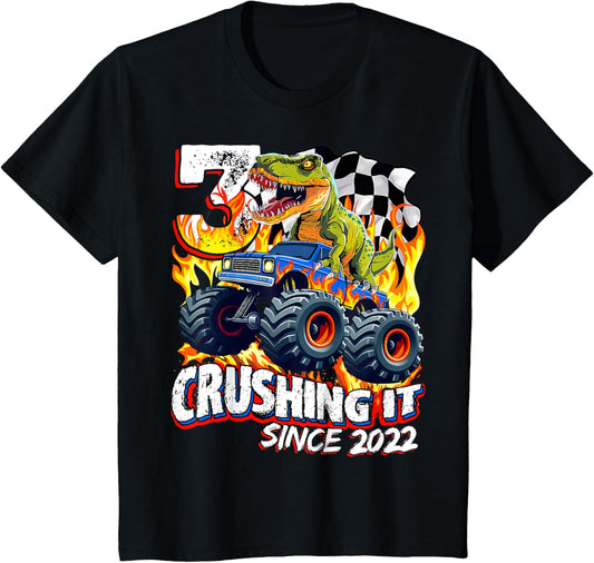 Kids Trex Dinosaur 3rd Birthday Boy 3yr Monster Truck 3 Year Old T-Shirt