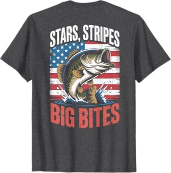 Stars Stripes Big Bites 4th July Fishing Youth Boy Patriotic T-Shirt