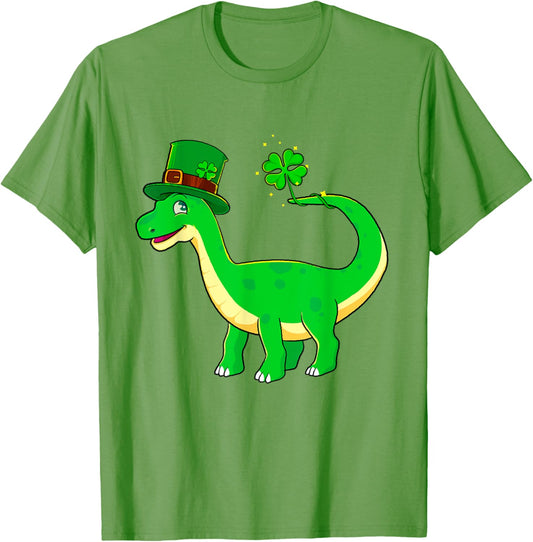 Dinosaur St Patricks Day Cute Shamrock Lucky Kids Boys Girls T-Shirt