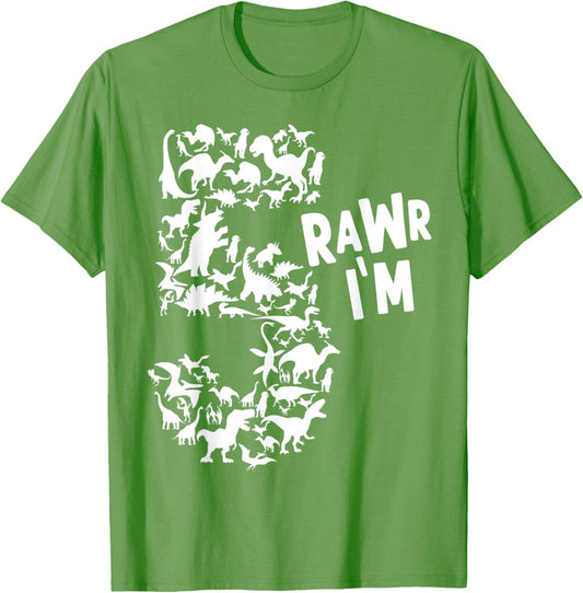 Rawr I'm 5 Cute Kids I Am 5 Boys & Girls Dinosaur Birthday T-Shirt