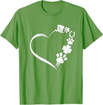 Cute Dogs Paw Shamrock Horseshoe Print Heart St Patricks Day T-Shirt