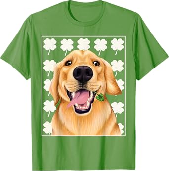 Golden Retriever St. Patrick's day shirt with clovers T-Shirt