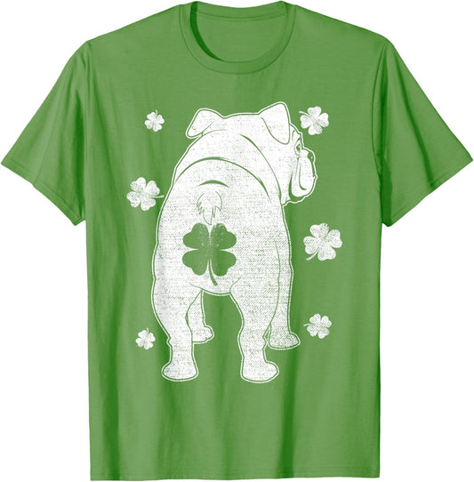 English Bulldog Dog Silhouette Shamrock St Patrick's Day T-Shirt