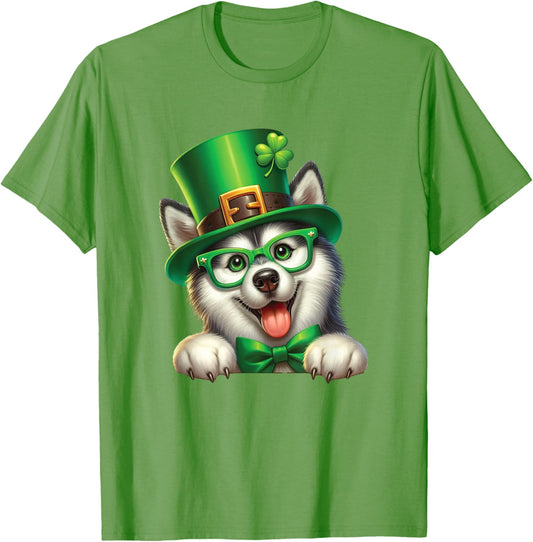 Siberian Husky Dog St Patricks Day Irish Shamrock T-Shirt