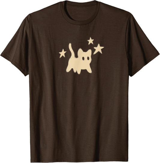 90s Y2K Scary Tomcat Cat is Scared under Starry T-Shirt