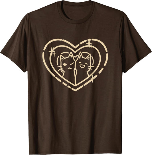 Cute Kawaii Y2K Coquette Heart with Cats T-Shirt