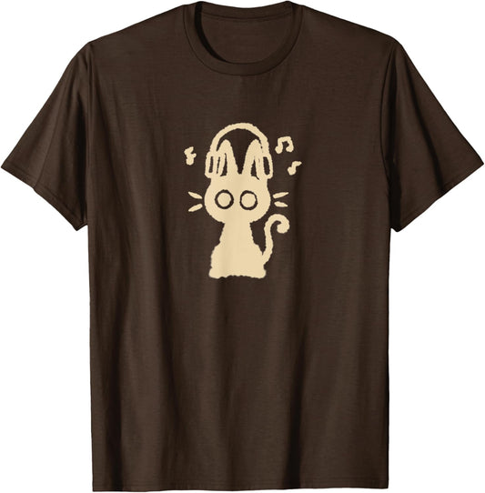90s Y2K Funny Cute Cat Tomcat Kitten with Headphone Headset T-Shirt