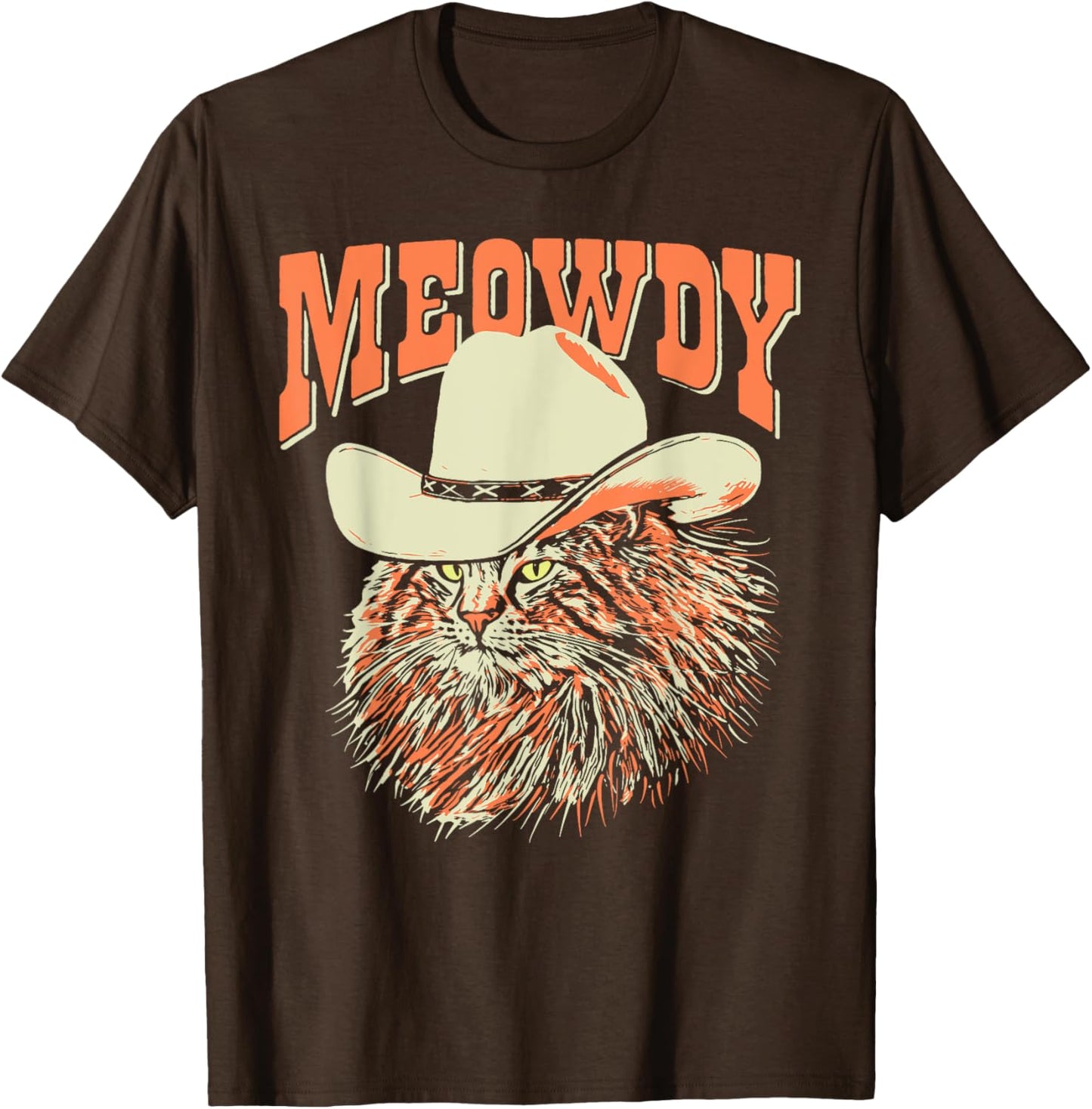 Meowdy! Funny Country Music Cat Cowboy Hat Vintage Brown T-Shirt