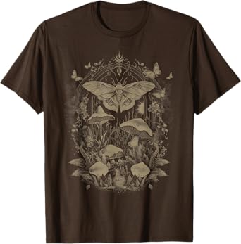 Butterfly Grunge Fairycore Therian Clothing Cute Moth Aesthetic Floral T-Shirt for Women & Girls, Unisex-Adults & Kids, Brown, Small, Short Sleeve, Classic Fit