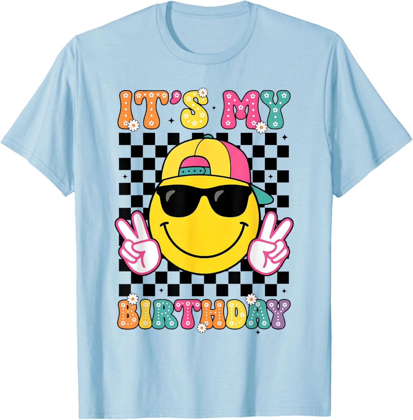 Groovy It's My Birthday Girls Women Teens Kid Bday Flower T-Shirt T-Shirt - T-Shirt | Light Blue
