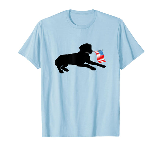 Black Lab Dog Holding July 4th Patriotic USA Flag T-Shirt T-Shirt