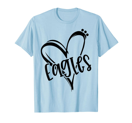 Eagles School Sports Fan Team Spirit Heart Graphic Tee T-Shirt
