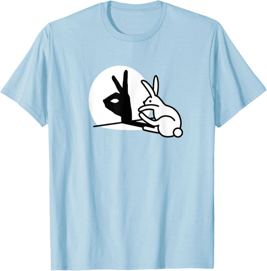 Funny Rabbit hand shadow puppets bunny figure pop art T-Shirt