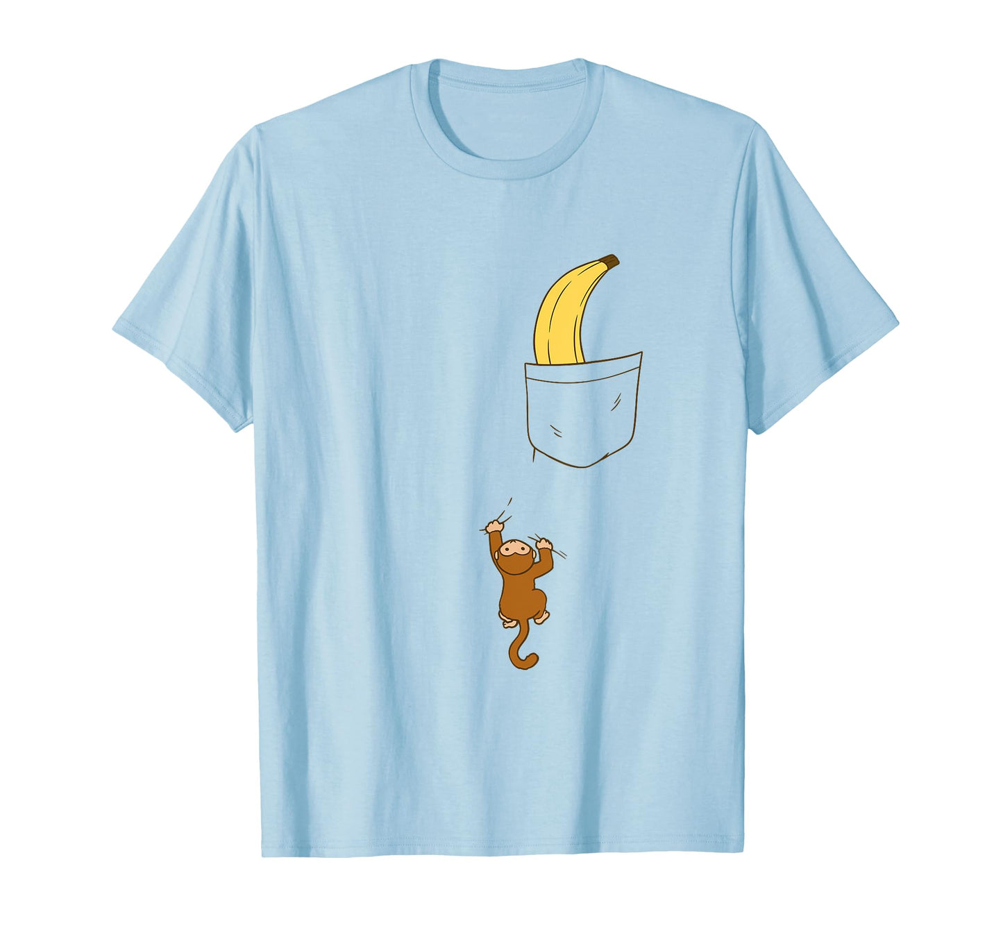 Cute Baby Monkey Climbing for Banana in Pocket Funny Animal T-Shirt