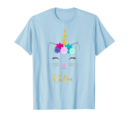 Chloe Name Shirt Cat Unicorn Personalized Birthday Gift