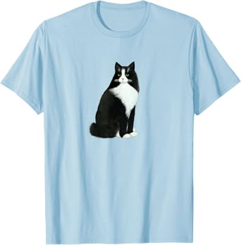 Long haired Tuxedo Cat T-Shirt for Men Women Kids