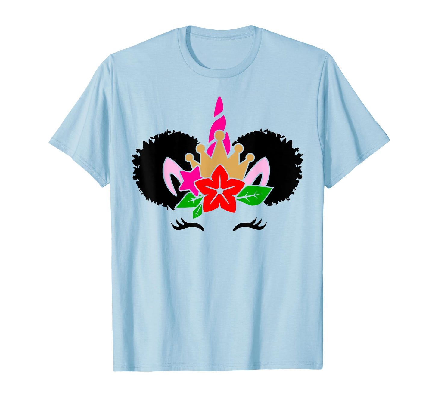 Black Girl Cute Unicorn Afro Hair Puffs Women Melanin T-Shirt