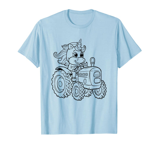 Unicorn on a tractor to color and paint T-Shirt