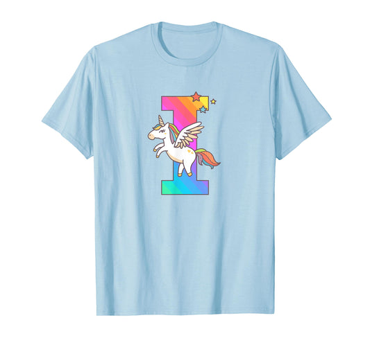 Unicorn Monogram Letter I Initial Cute Girls Birthday Gift T-Shirt