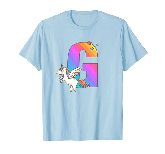 Unicorn Monogram Letter G Initial Cute Girls Birthday Gift T-Shirt