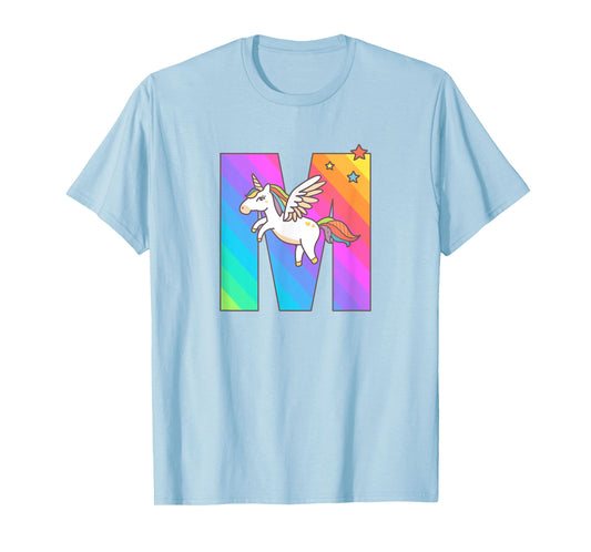Unicorn Monogram Letter M Initial Cute Girls Birthday Gift T-Shirt