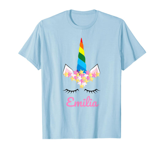 Cute Girls Unicorn Personalized Name Emilia Rainbow Unicorn T-Shirt