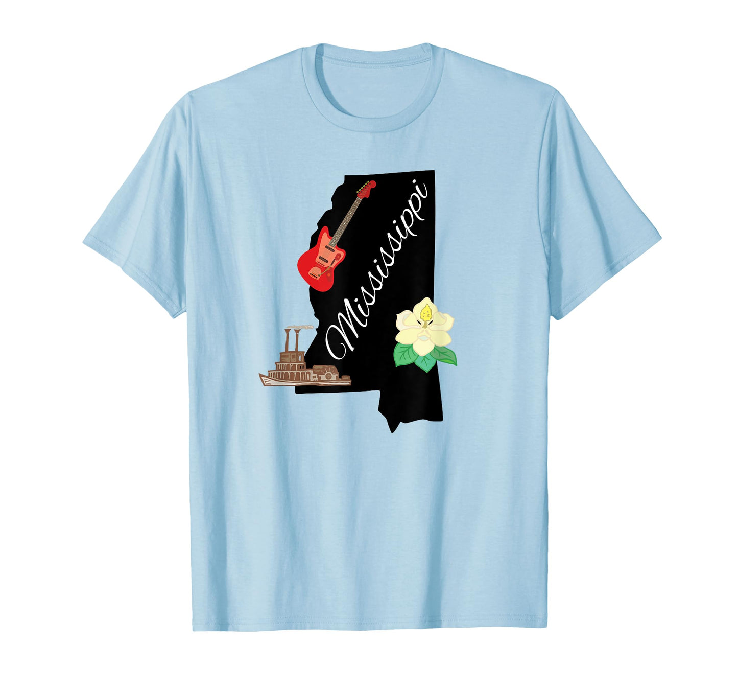 Mississippi Magnolia Guitar Riverboat State Souvenir Gift T-Shirt