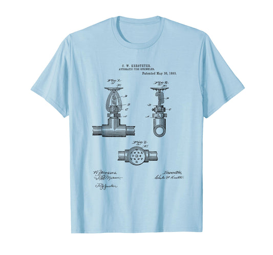 Fire Sprinkler Vintage Patent Hand Drawing Funny Novelty T-Shirt