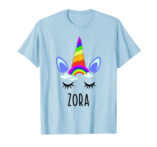 Zora Rainbow Unicorn Personalized Girl's First Name T-Shirt