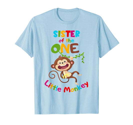 Sister ONE Little Monkey Jungle Theme 1st Birthday T-Shirt