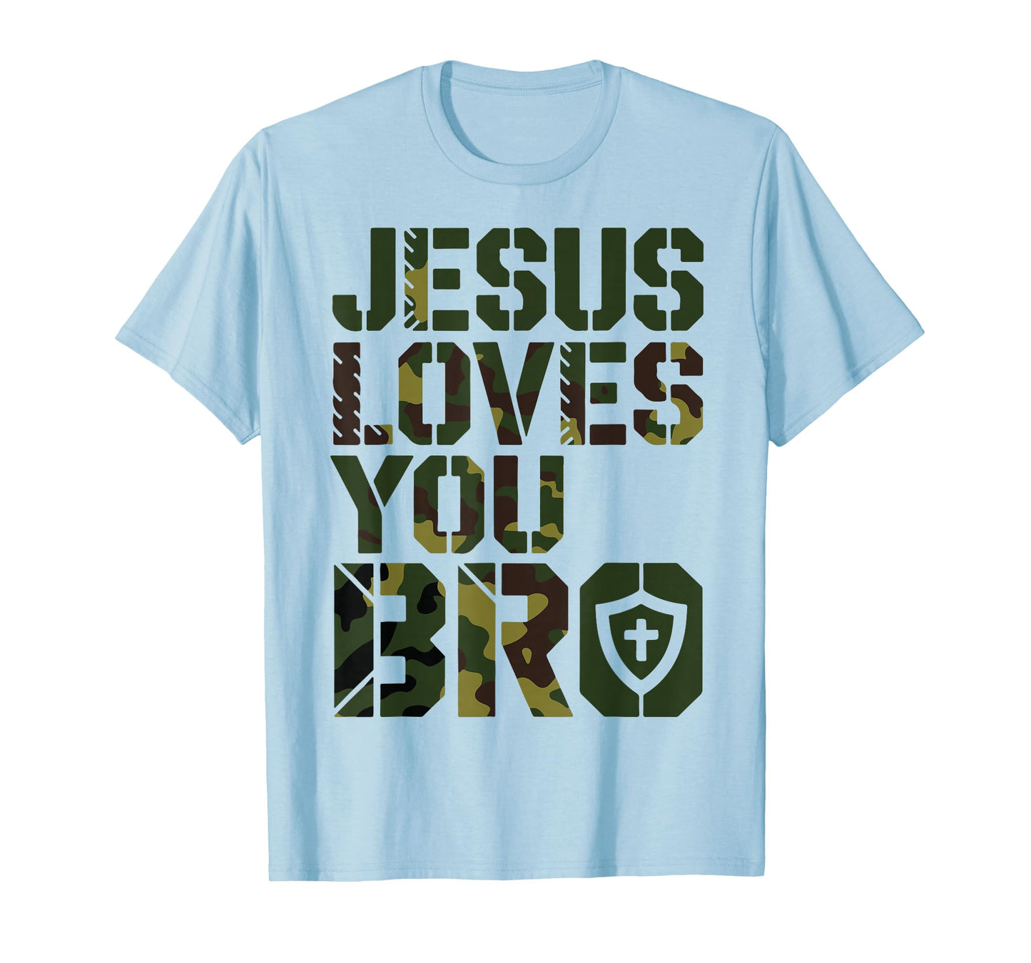 Camo Jesus Loves You Bro Funny Christian Humor Religious T-Shirt